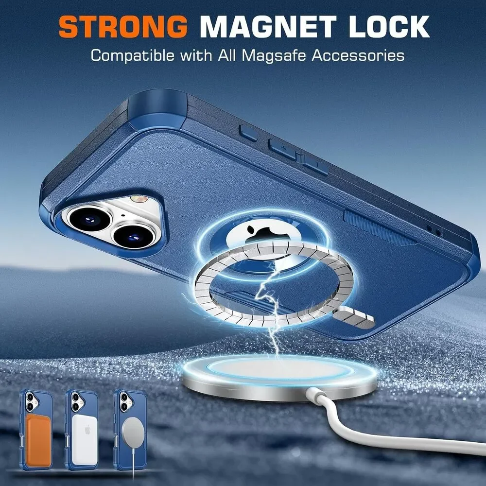 iPhone 17 Case MagSafe Heavy Duty Rugged Cover Blue w/ 2 Screen Protectors